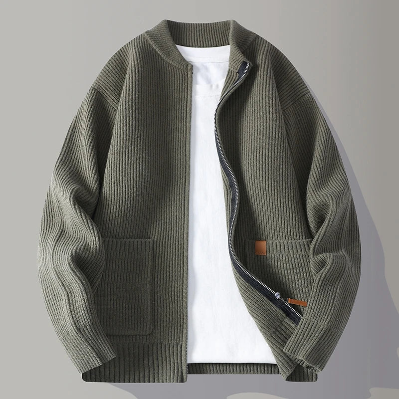 Men'S Knitted Ribbed Zip Cardigan