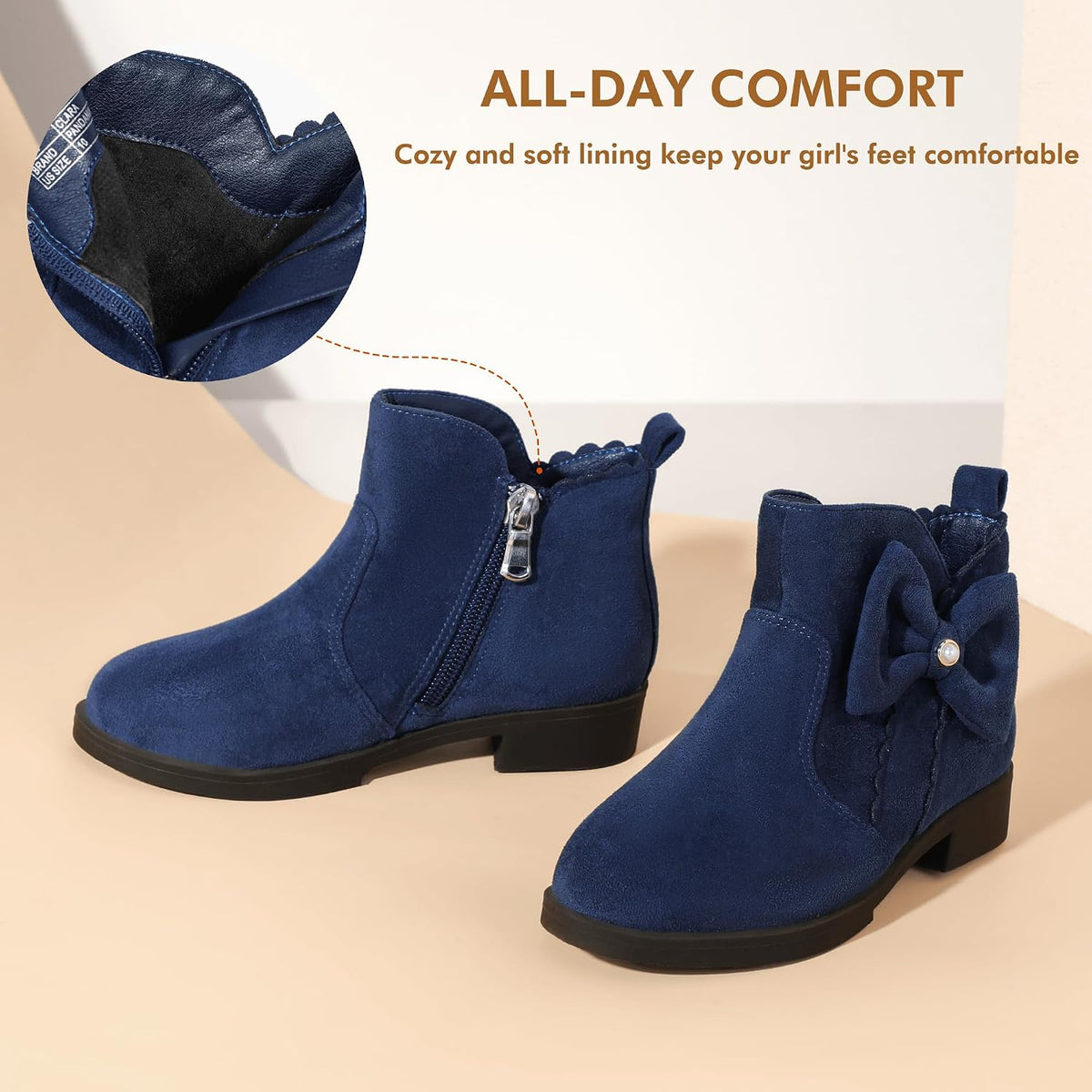 Toddler Girls Ankle Boots Pearls Bow Low Heel Dress Booties