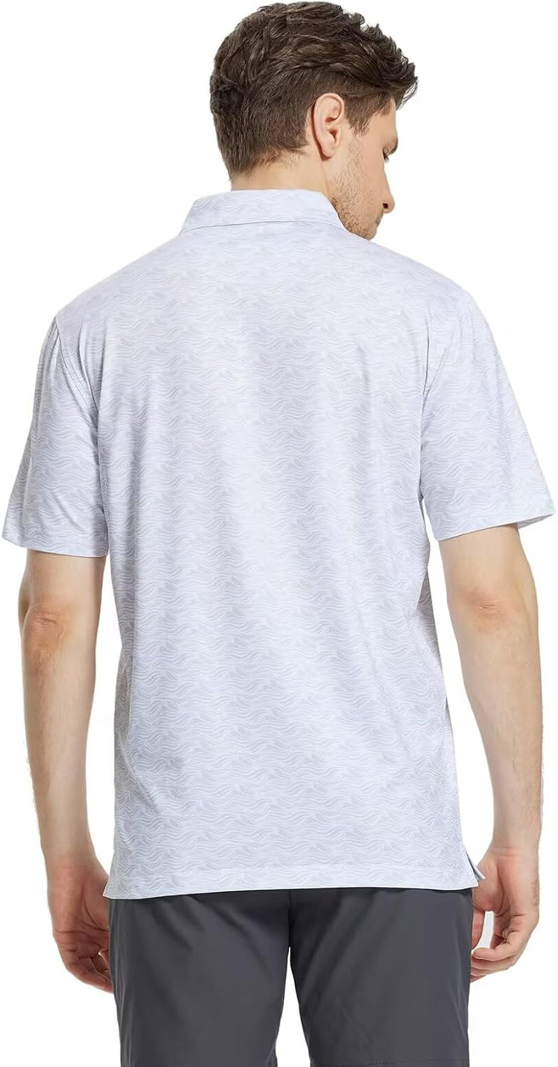 Mens Golf Shirt Short Sleeve Dry Fit Print Moisture Wicking Performance Patterns Collared Polo Shirt