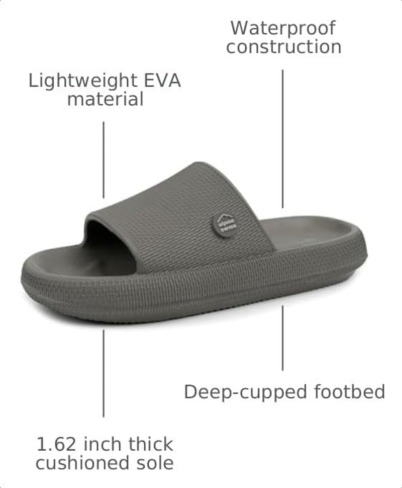 Omar Mens Slides Pillow Slippers for Men Ultra Cushioned Cloud Slides Waterproof Lightweight Sandals Quick Drying Non Slip Shower Shoes