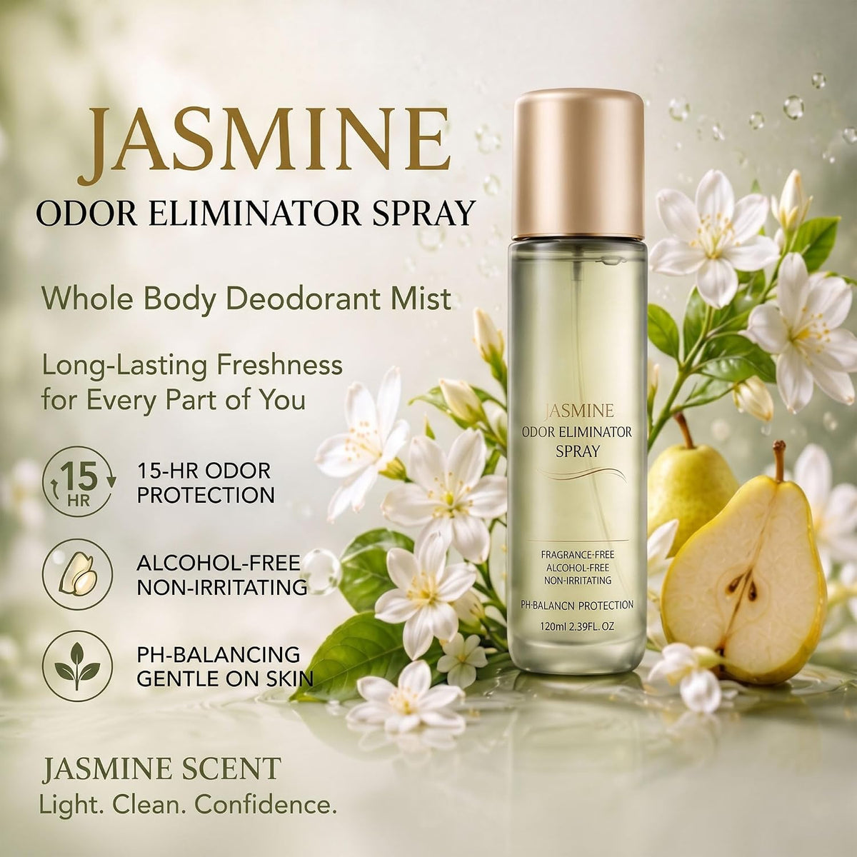 Jasmine Scent Spray & Body Mist, Whole Body Deodorant for Women & Men
