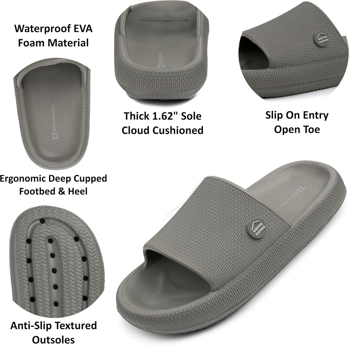 Omar Mens Slides Pillow Slippers for Men Ultra Cushioned Cloud Slides Waterproof Lightweight Sandals Quick Drying Non Slip Shower Shoes