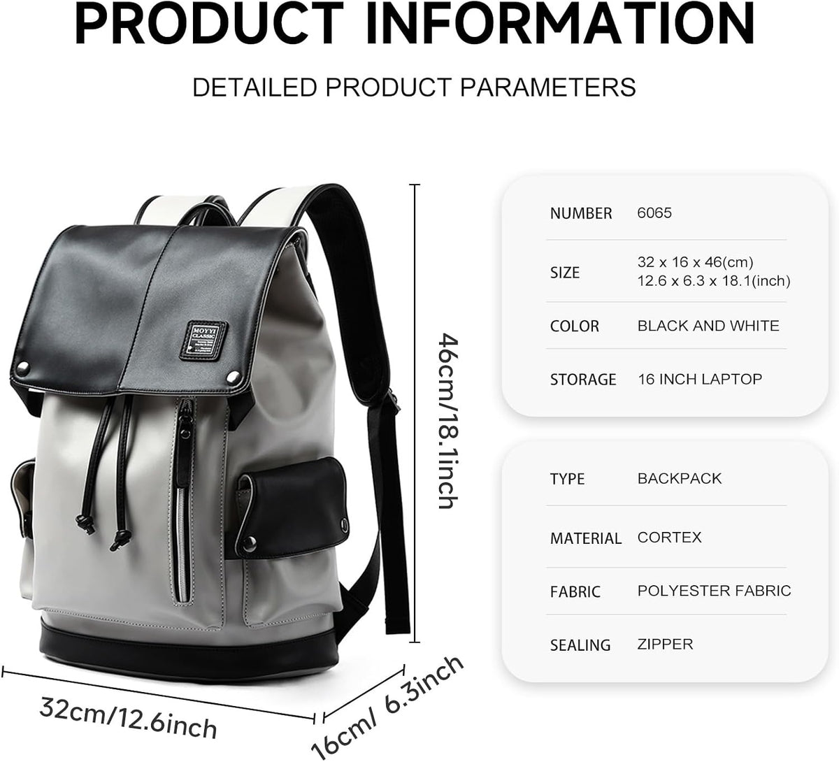 Leather Laptop Backpack for Men Vintage Backpack Fits 15.6" Laptop Waterproof Drawstring Backpack for Travel Daily Business White