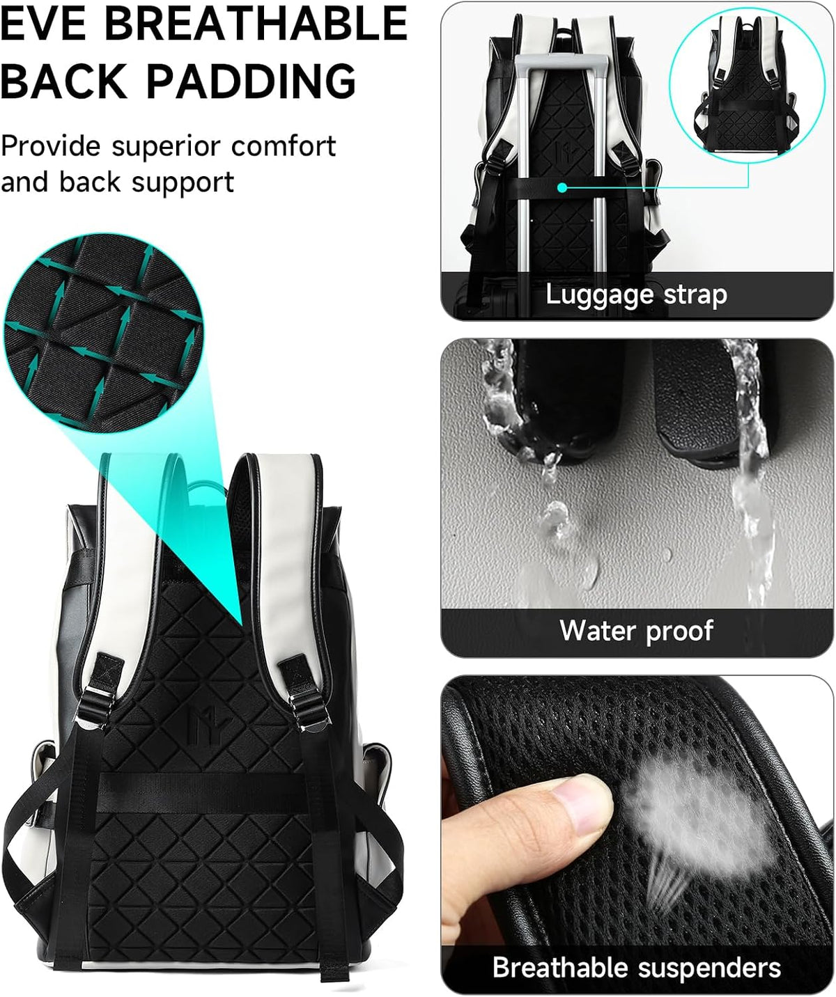 Leather Laptop Backpack for Men Vintage Backpack Fits 15.6" Laptop Waterproof Drawstring Backpack for Travel Daily Business White