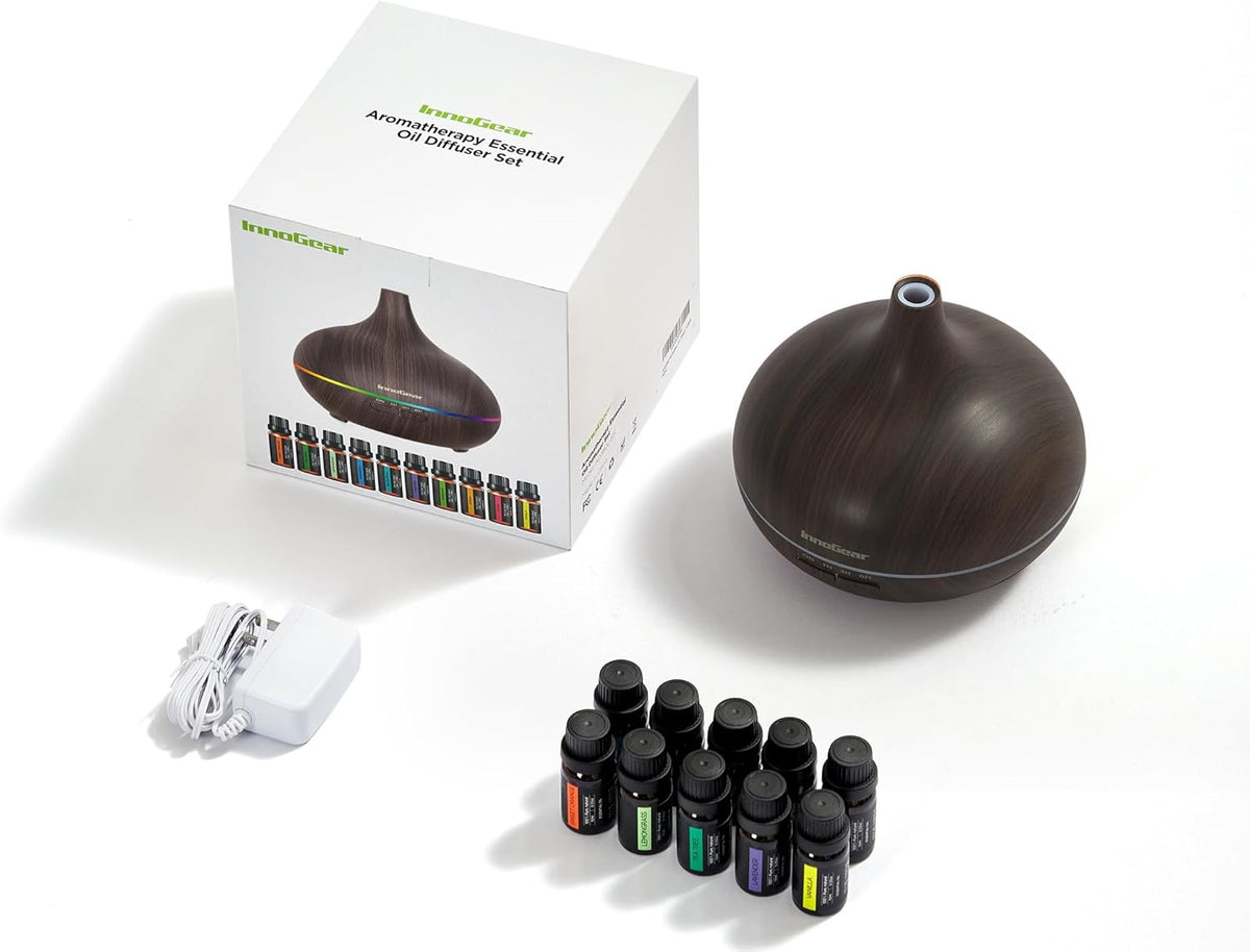 400Ml Aromatherapy Essential Oil Diffuser 10 Oils Gift Set, Dark