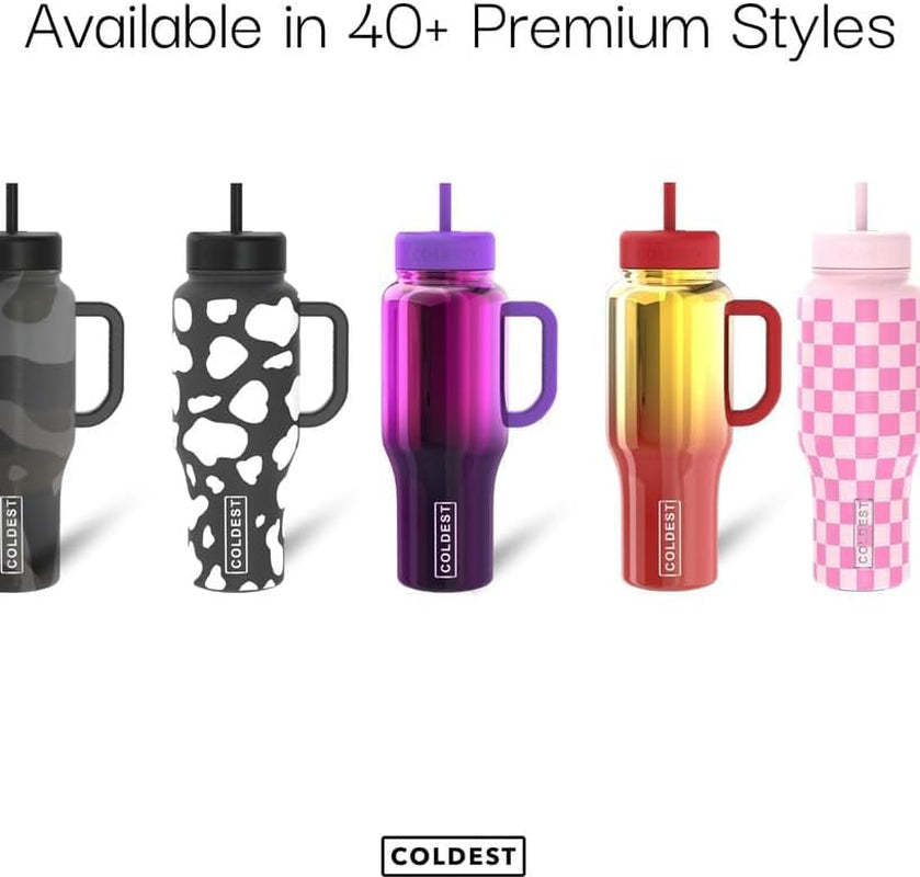 Coldest Tumbler with Handle and Straw - 100% Leak Proof Insulated Tumbler with Lid and Straw (3 Lids) - Stainless Steel Tumblers for Women & Men - Cup Holder Friendly Base, 36 Oz (Stealth Black)