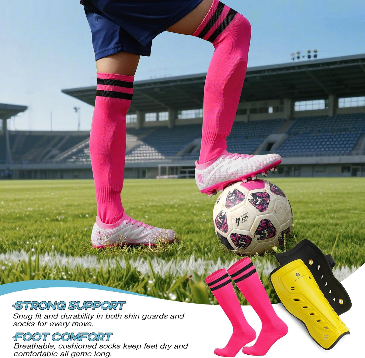 Kids Firm Ground Soccer Cleats Boys Girls Football Shoes with Shin Guards and Soccer Socks