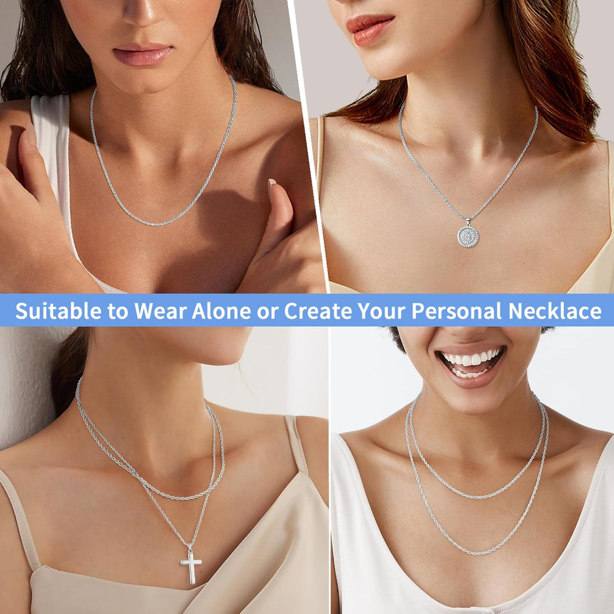 2Mm Rope Chain 925 Sterling Silver Chain Necklace for Women, 14K Gold Plated Chains for Women Sturdy Women'S Chains Necklace, 16 18 20 22 24 26 Inch