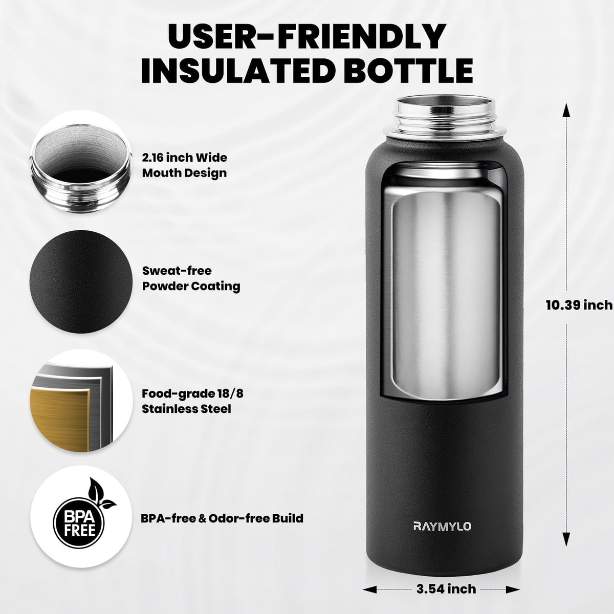 Insulated Water Bottle 40 Oz, Triple Wall Vacuum Stainless Steel