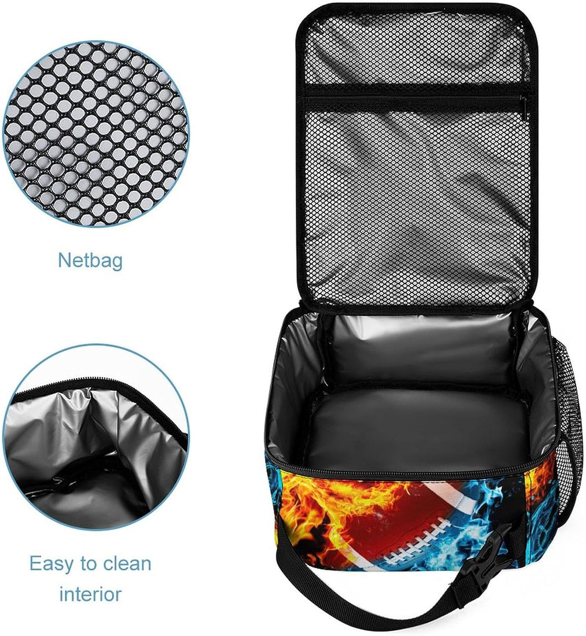 3PCS Ice&Fire Football Backpack Set,Cool Shoulders Backpack Lightweight Durable Laptop Bag with Lunch Bag, 17 Inch Large Capacity Multi-Pocket Daypack for Travel(Cool Football)