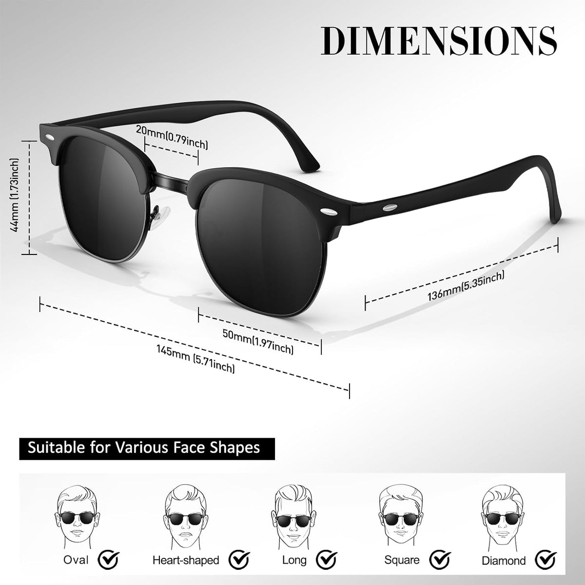 Polarized Semi Rimless Sunglasses Men Women,Half Frame Sun Glasses