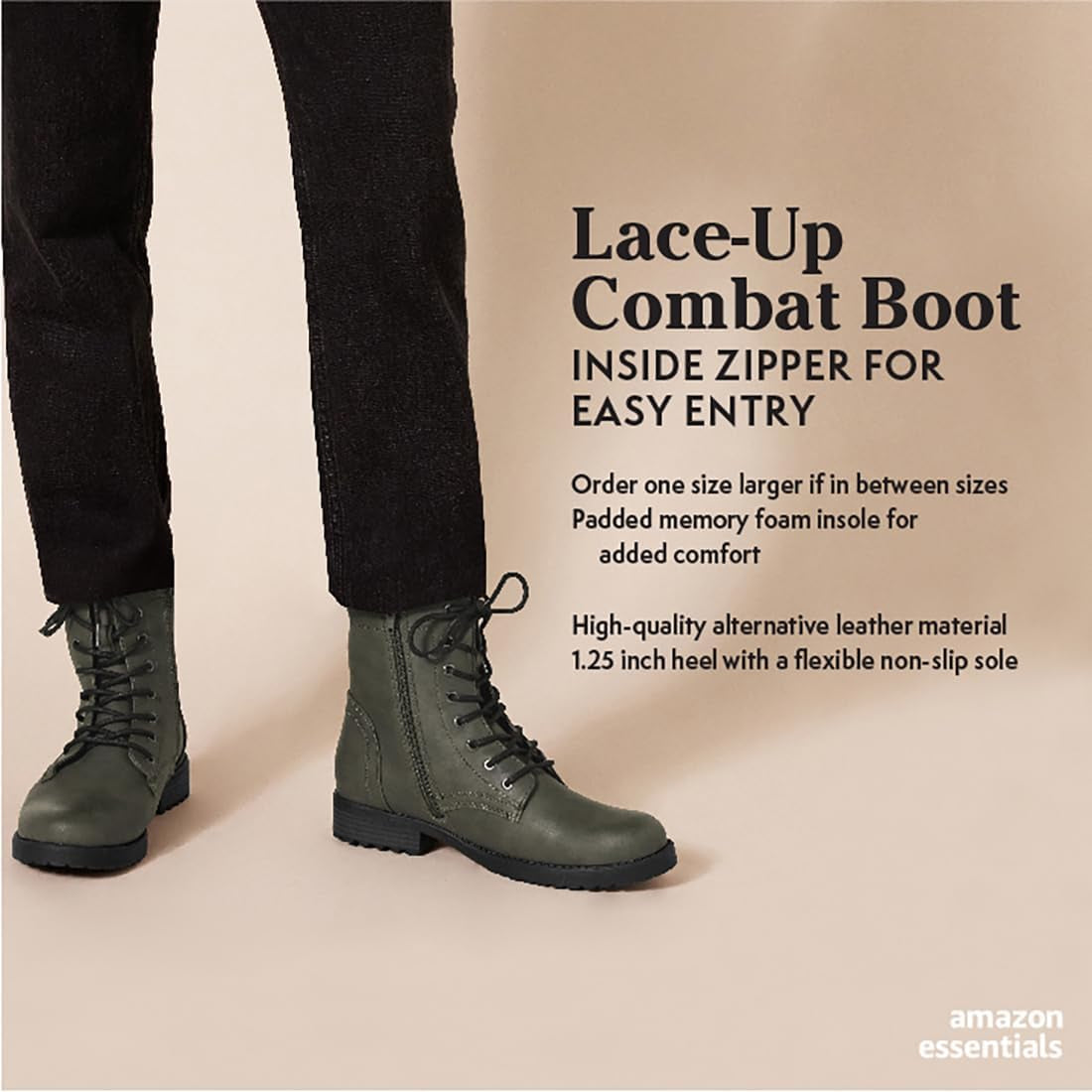 Women'S Lace-Up Combat Ankle Boots with Side Zipper, Lug Sole