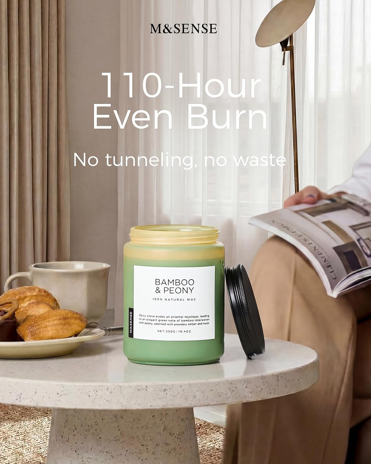 Bamboo Peony Scented Candles for Home, Large 19.4Oz Organic Soy Wax