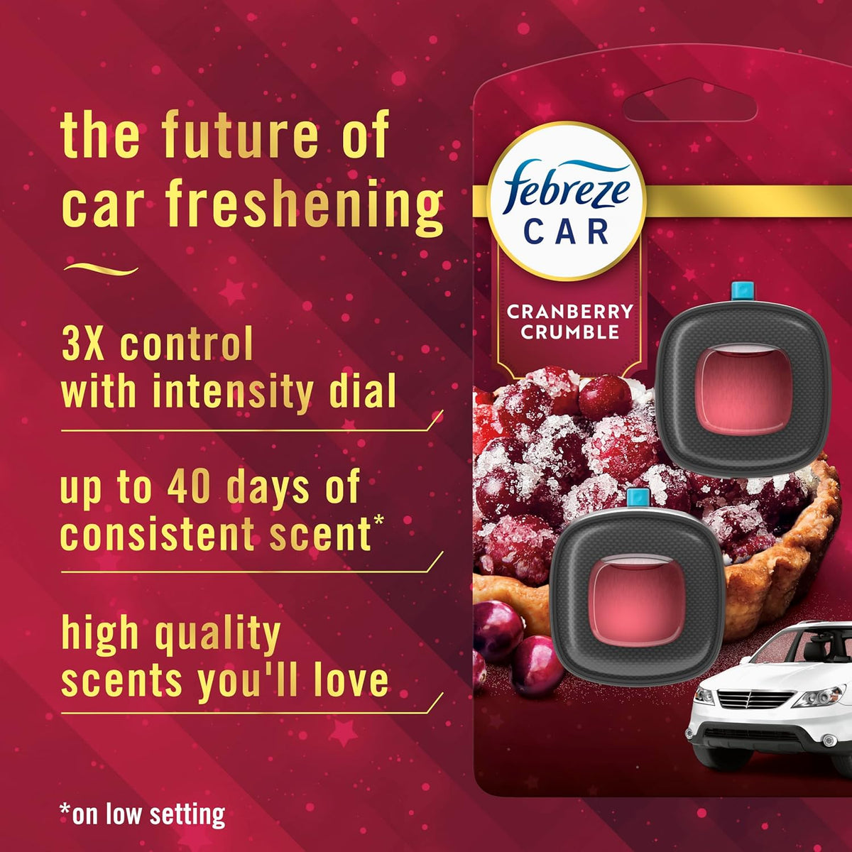 Car Air Freshener, Odor-Fighting Automotive Vent Clip, Scented Car Accessories, Long Lasting for Strong Odors, Cranberry Crumble Scent, 4 Count