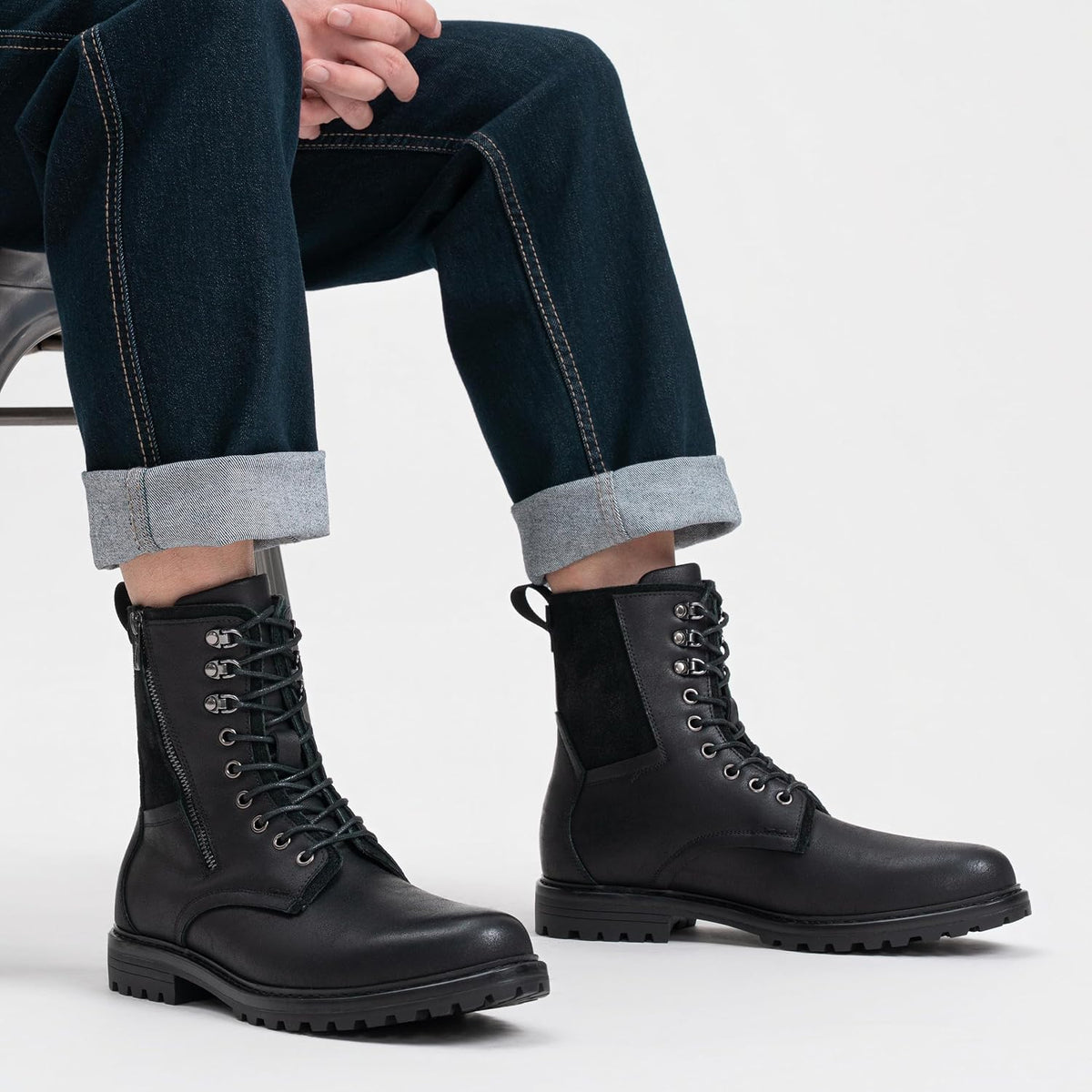 Boots for Men Leather Casual Shoes Combat Boots