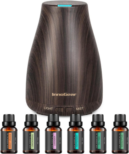 100Ml Essential Oil Diffuser for Home with 6 Oils Gift Set, Brown