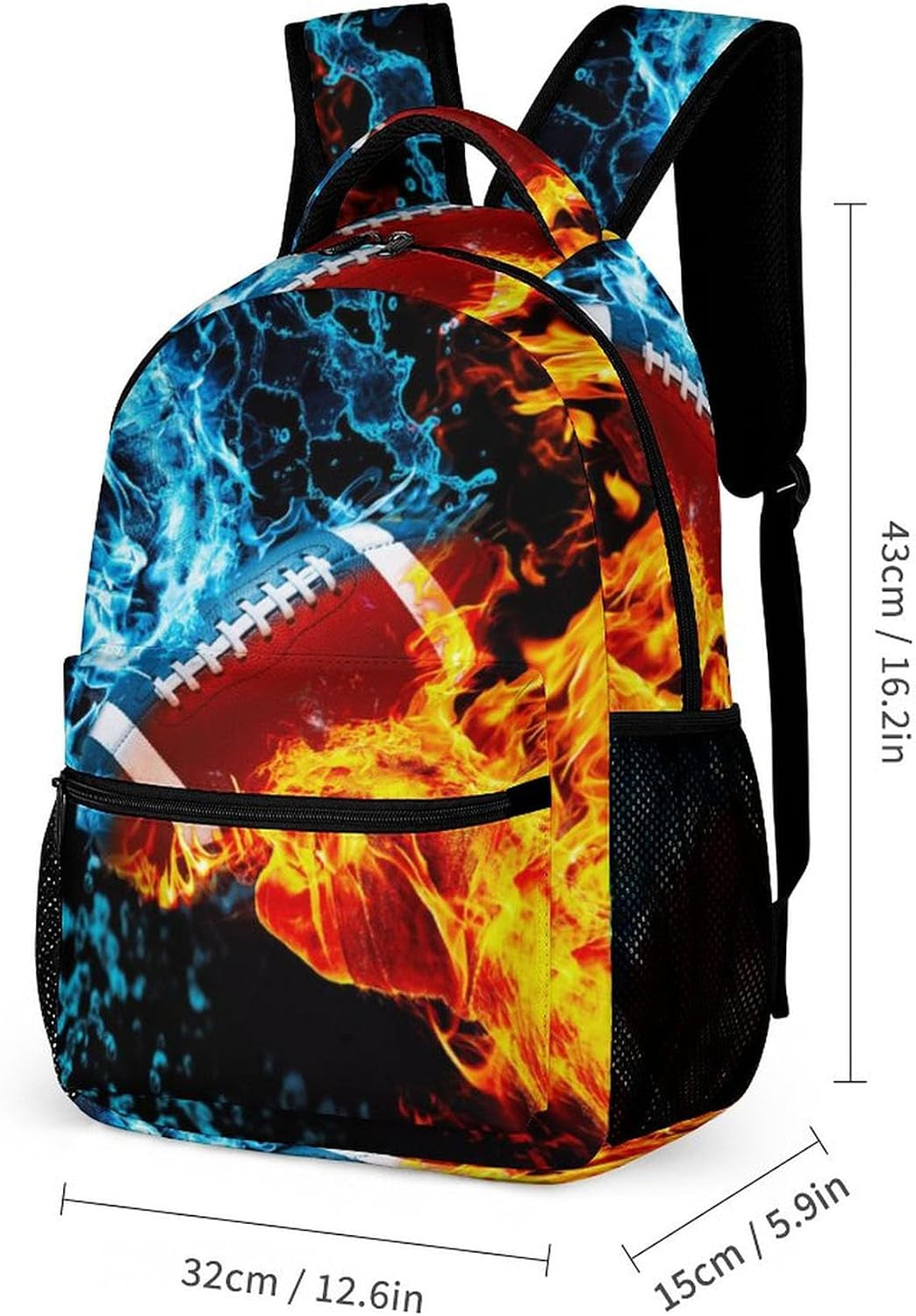 3PCS Ice&Fire Football Backpack Set,Cool Shoulders Backpack Lightweight Durable Laptop Bag with Lunch Bag, 17 Inch Large Capacity Multi-Pocket Daypack for Travel(Cool Football)