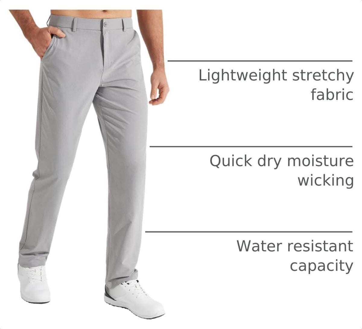 Mens Golf Pants Stretch Work Dress Pants 30"/32"/34" Quick Dry Lightweight Casual Comfy Trousers with Pockets