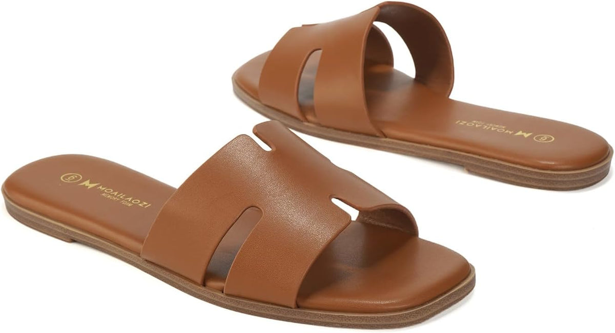 Women'S Dressy Flat Sandals, Slip on Slide with Comfortable Memory Foam Support, Summer Beach Slide