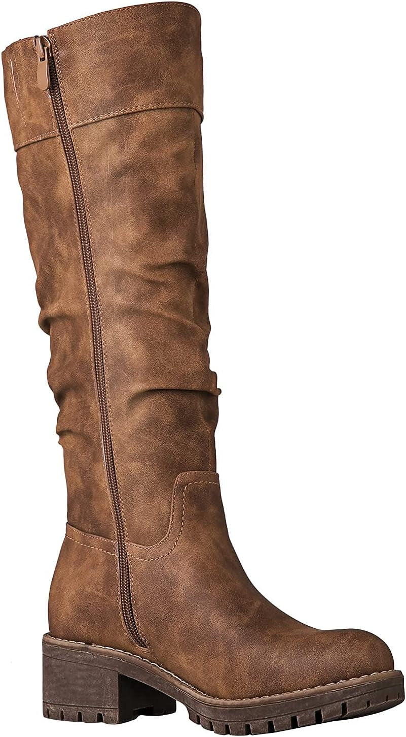 Women’S Knee-High Riding Boots Tall Fashion Boots with Chunky Low Heel & Side Zipper Everyday Wear Casual Boots for Women