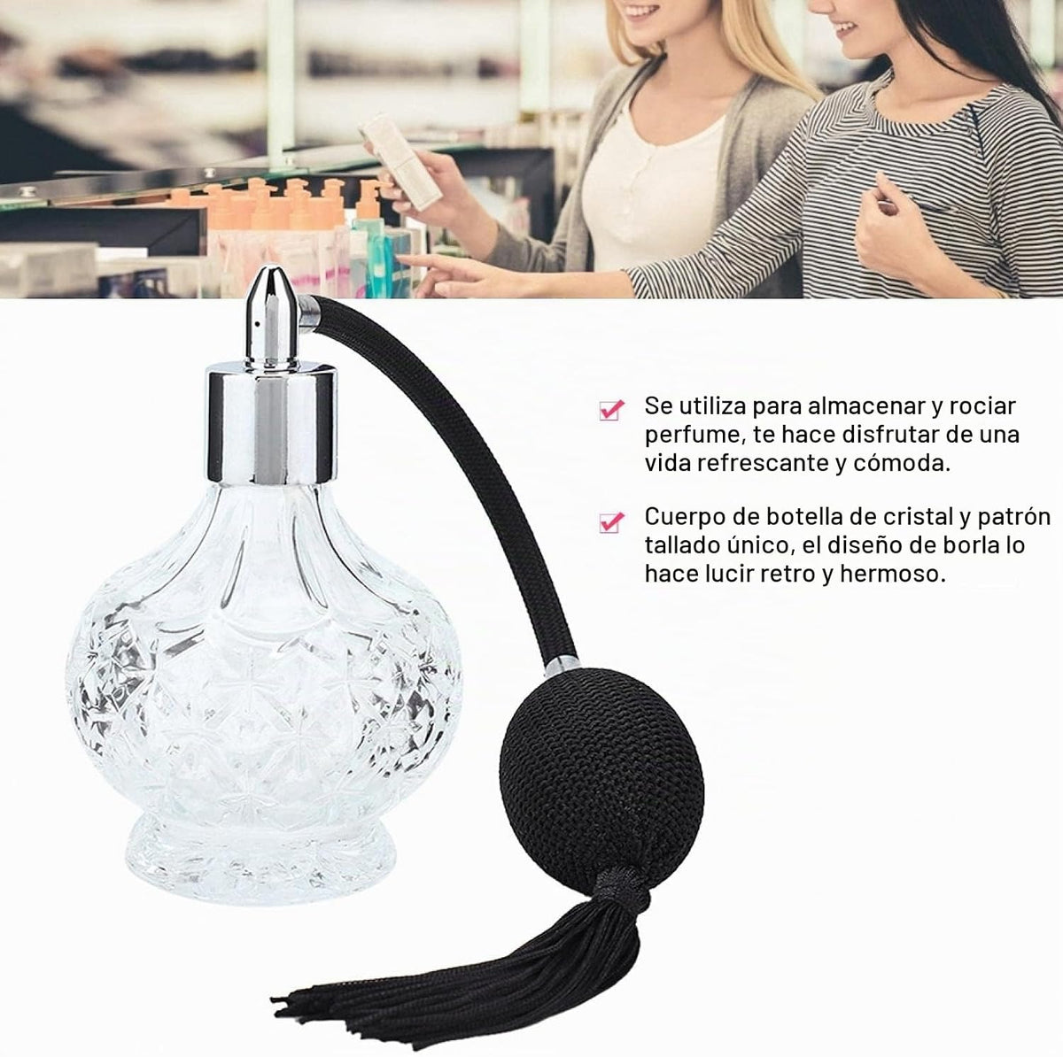 Atomizador De Perfume De Cristal Recargable, 80 Ml, Botella De Perfume De Cristal Retro Recargable Con Borla, Atomizador Vacío Para Perfumes, Aceites Esenciales