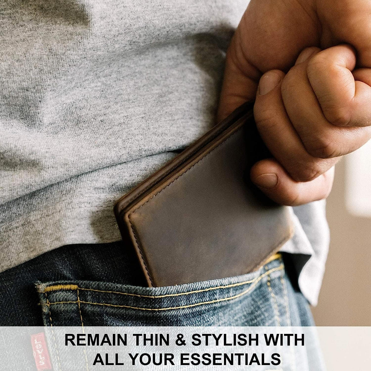 Minimalist Wallet for Men RFID Leather Bifold Slim Billfold with ID and Card Slots