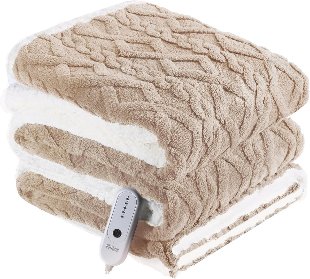 Electric Heated Blanket, 3D Pattern Design, Twin Size Sherpa Super Cozy Heated Blanket with 5 Heating Levels & 10 Hours Auto Off, Beige