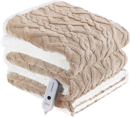 Electric Heated Blanket, 3D Pattern Design, Twin Size Sherpa Super Cozy Heated Blanket with 5 Heating Levels & 10 Hours Auto Off, Beige