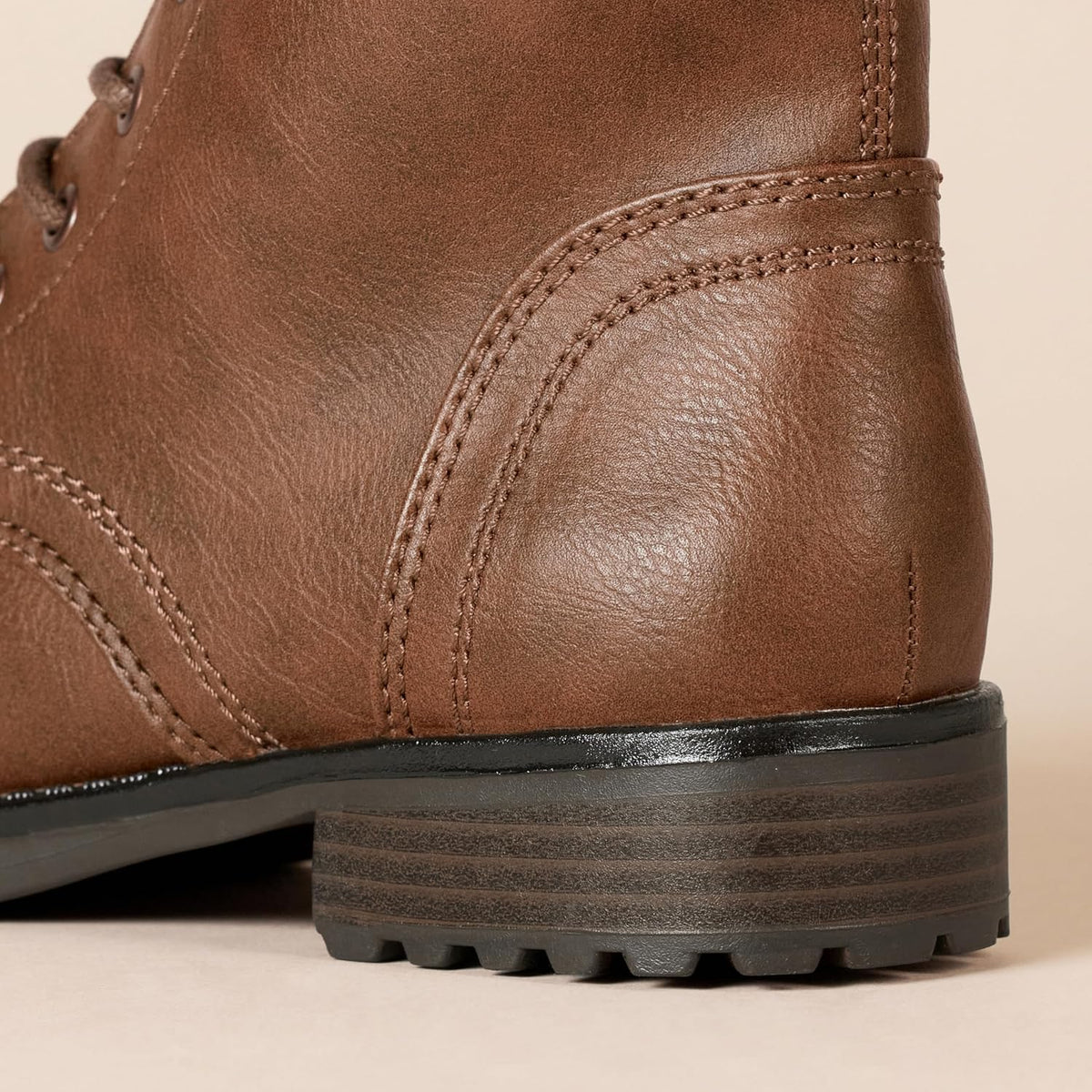 Women'S Lace-Up Combat Ankle Boots with Side Zipper, Lug Sole