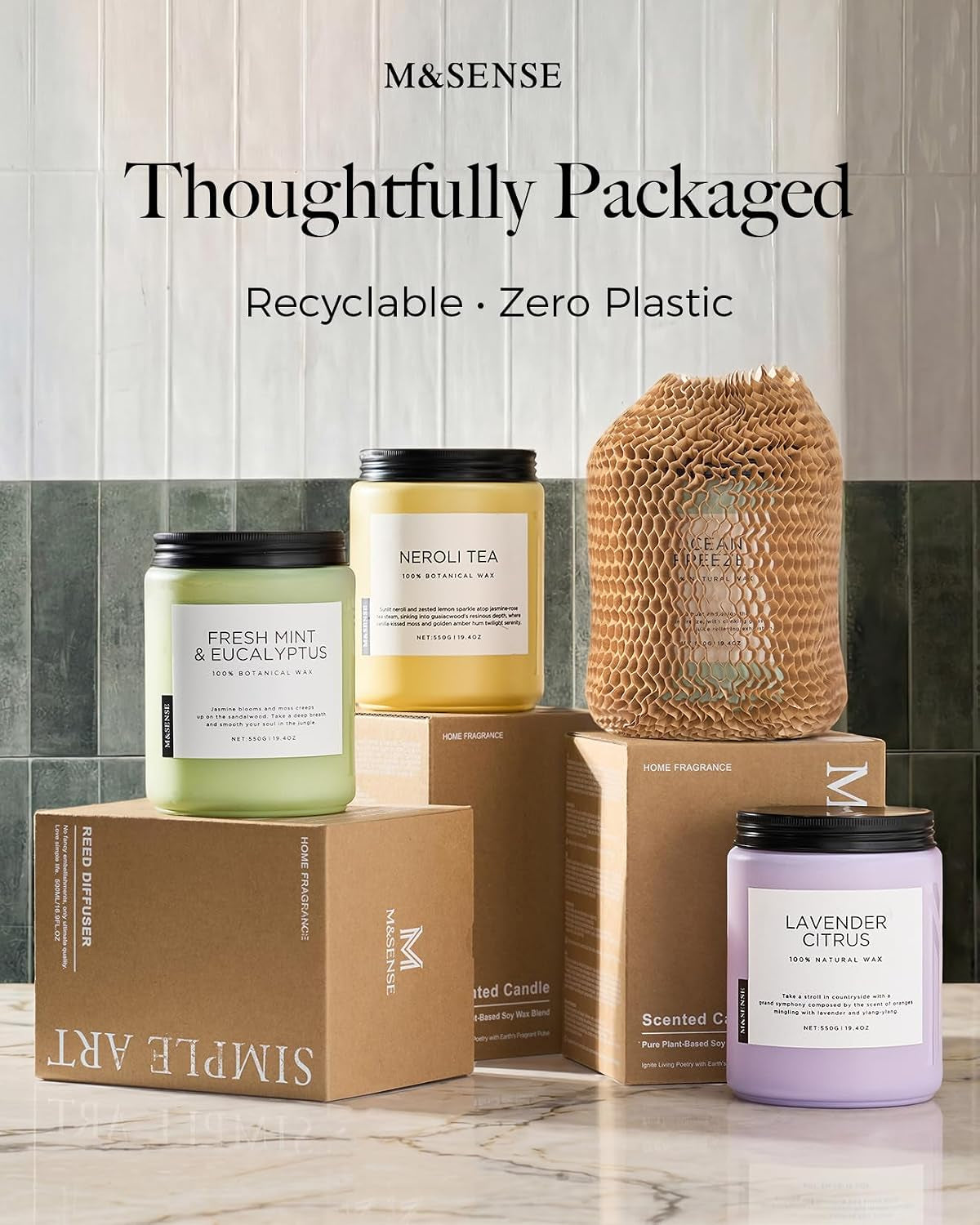 Bamboo Peony Scented Candles for Home, Large 19.4Oz Organic Soy Wax