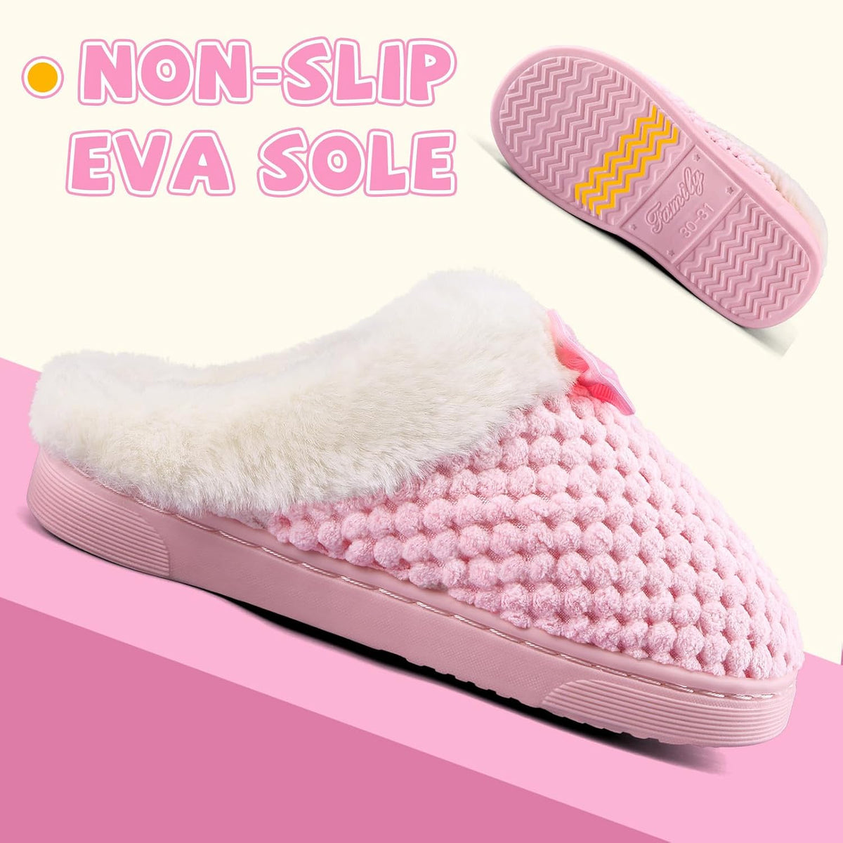 Girls Slippers Memory Foam Toddler Kids Comfort Wool-Like Plush Fleece Lined House Shoes for Indoor & Outdoor