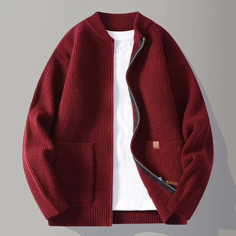 Men'S Knitted Ribbed Zip Cardigan
