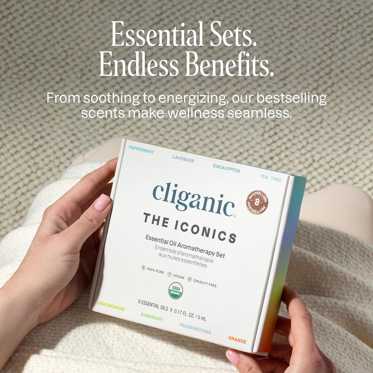 Organic Essential Oils Set for Home Diffuser, 100% Pure, Top 8
