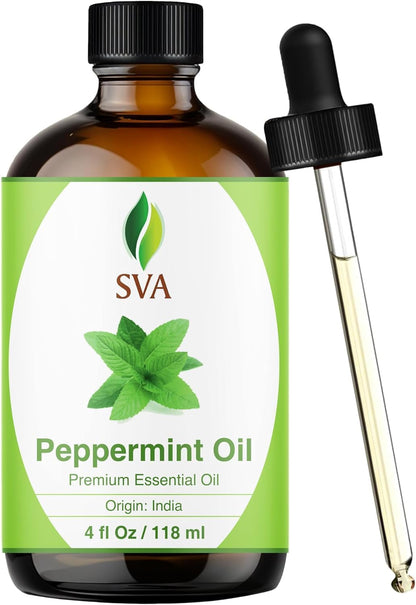 SVA Peppermint Essential Oil, Glass Bottle with Dropper, 4 Fl Oz (118 Ml)