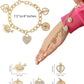 Juicy Couture Charm Bracelet for Women, 5 Heart Charms, 7.5"-8", Gold-Tone