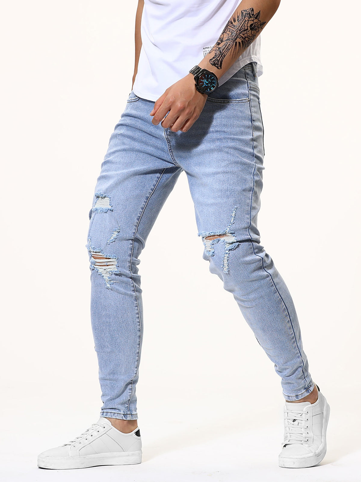 Men Ripped Solid Jeans