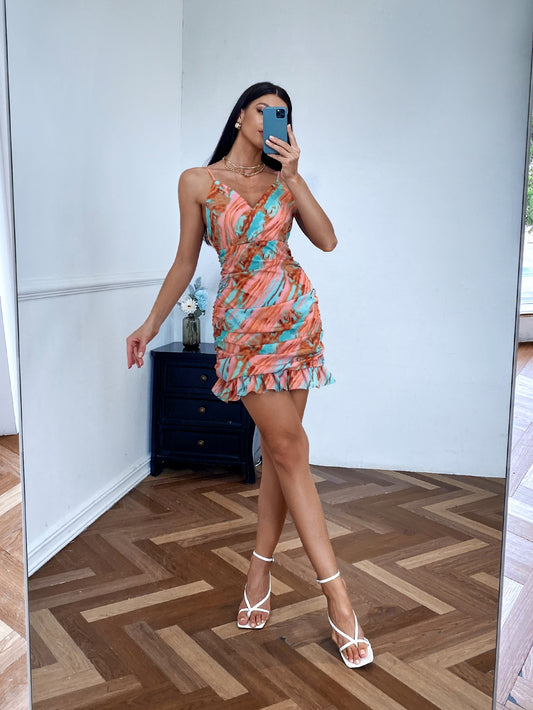 Tie Dye Ruffle Hem Cami Dress