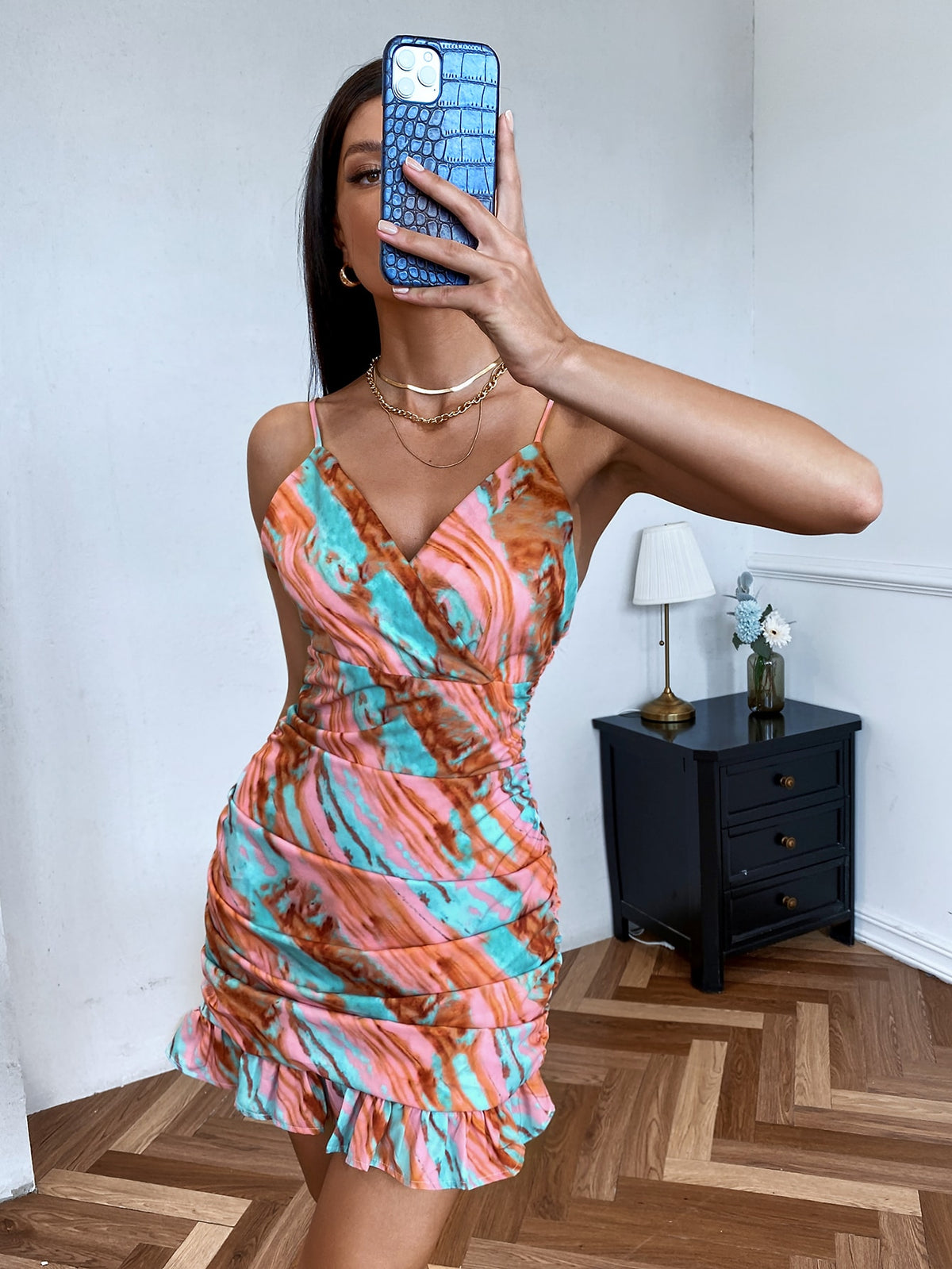 Tie Dye Ruffle Hem Cami Dress