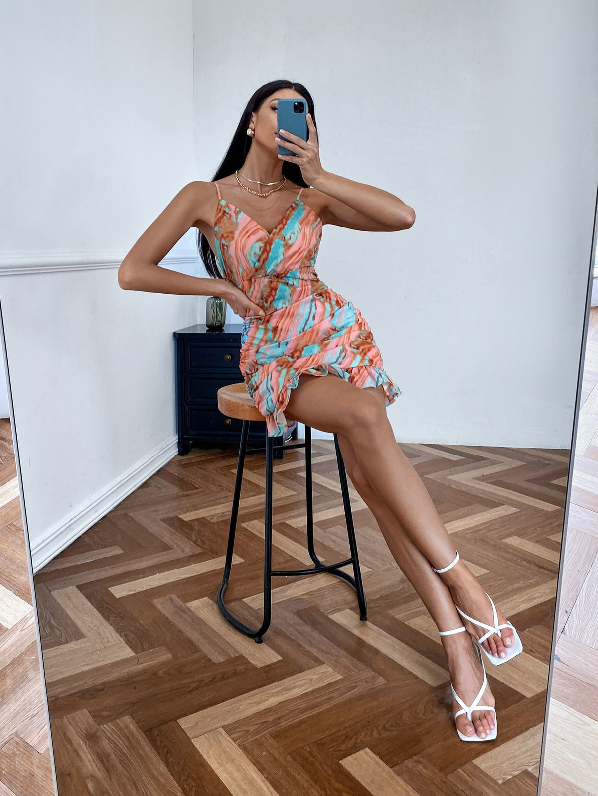 Tie Dye Ruffle Hem Cami Dress
