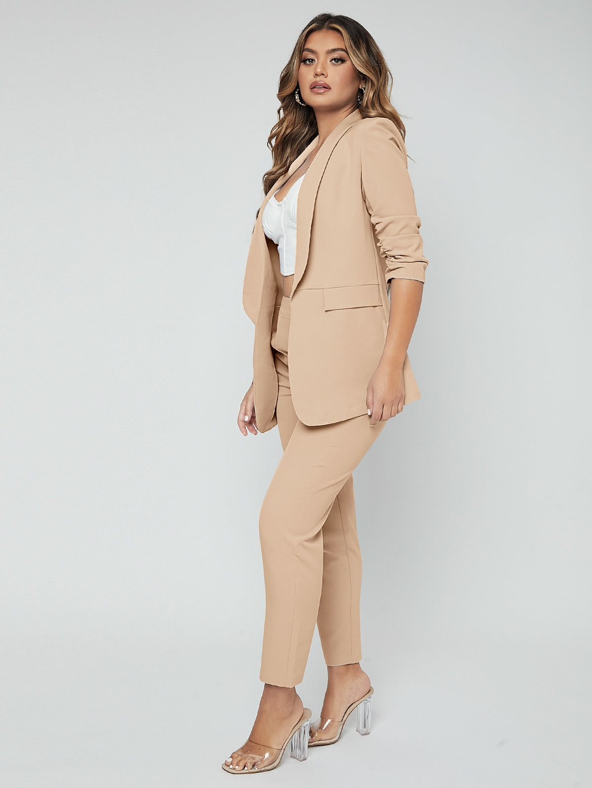 SXY Shawl Neck Open Front Blazer Pants Suit