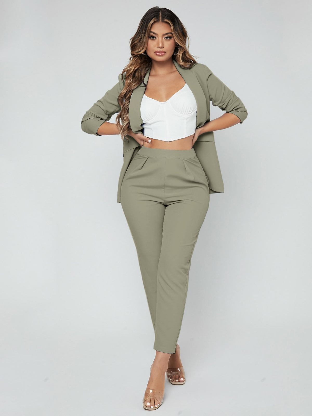 SXY Shawl Neck Open Front Blazer Pants Suit