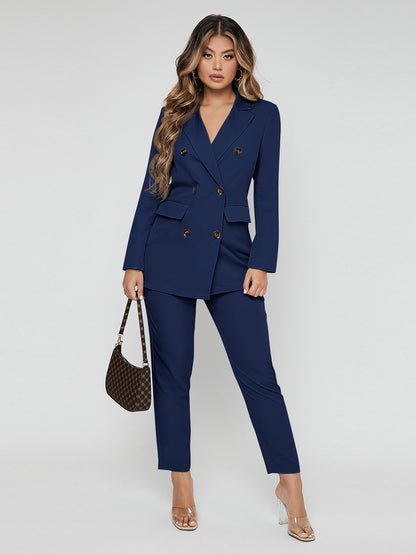 Lapel Neck Double Breasted Blazer Pants Suit