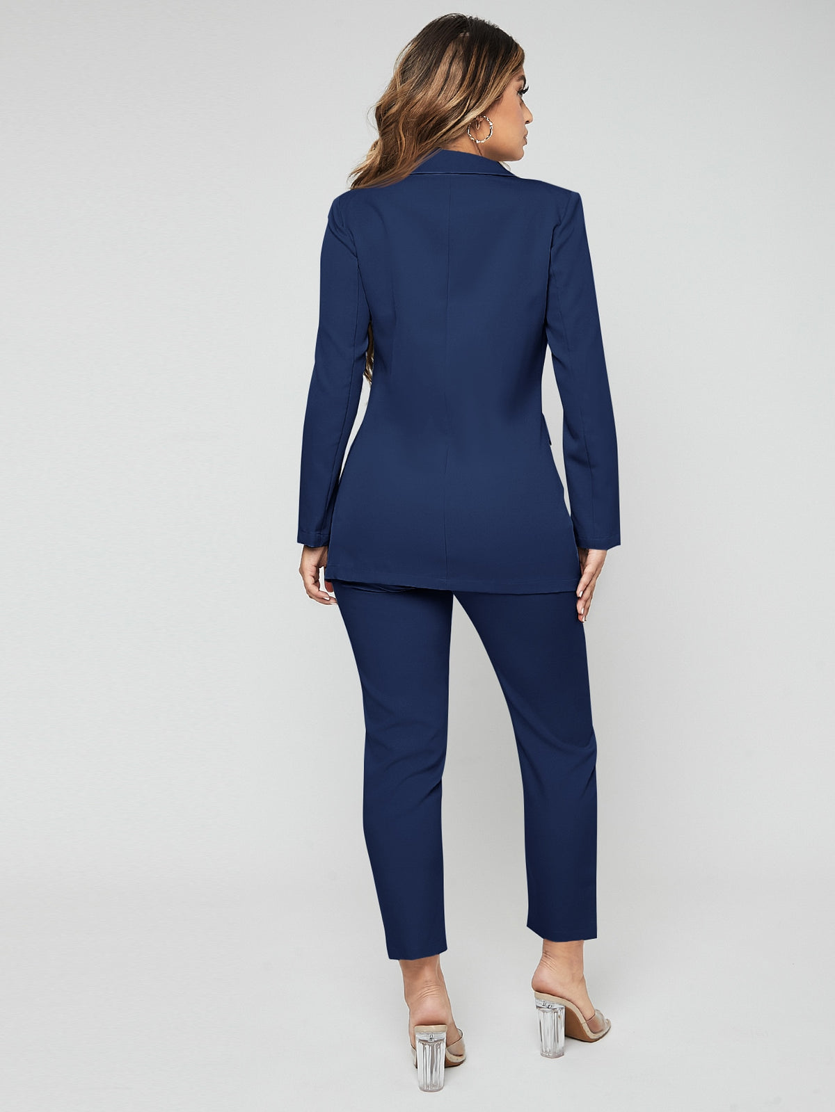 Lapel Neck Double Breasted Blazer Pants Suit