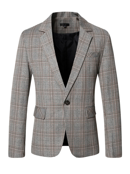 Men Plaid Single Button Blazer