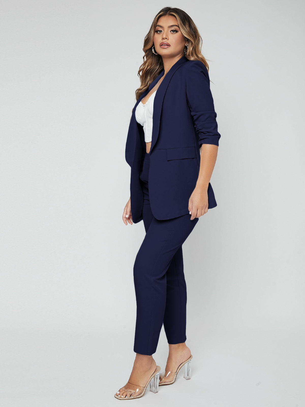 SXY Shawl Neck Open Front Blazer Pants Suit