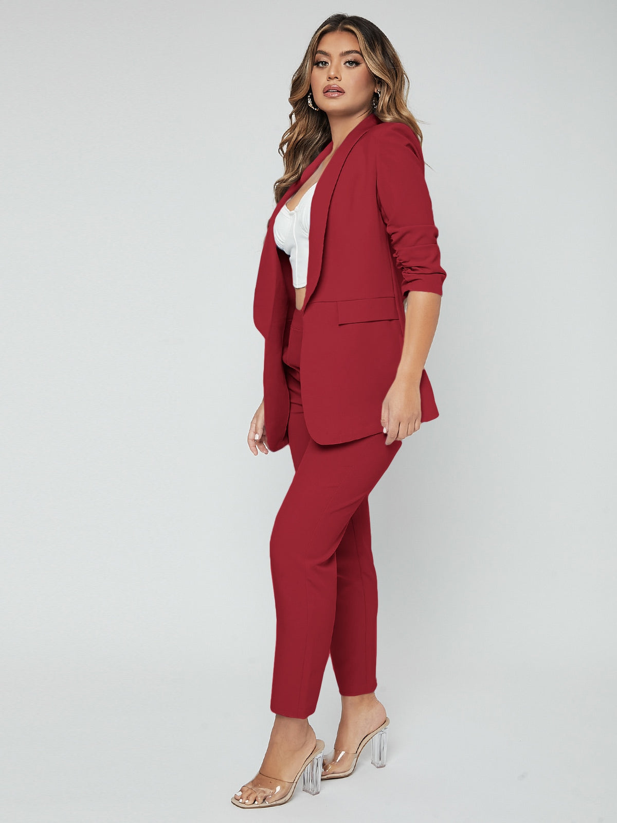 SXY Shawl Neck Open Front Blazer Pants Suit