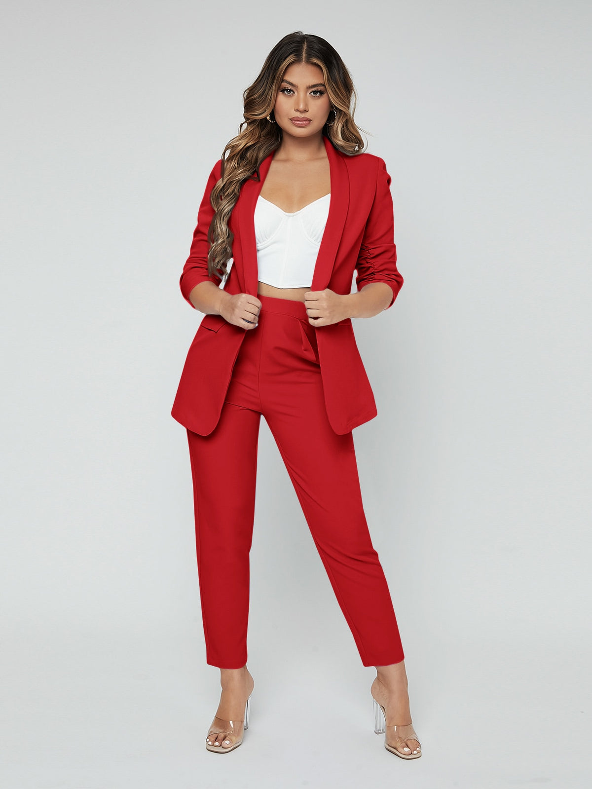 SXY Shawl Neck Open Front Blazer Pants Suit