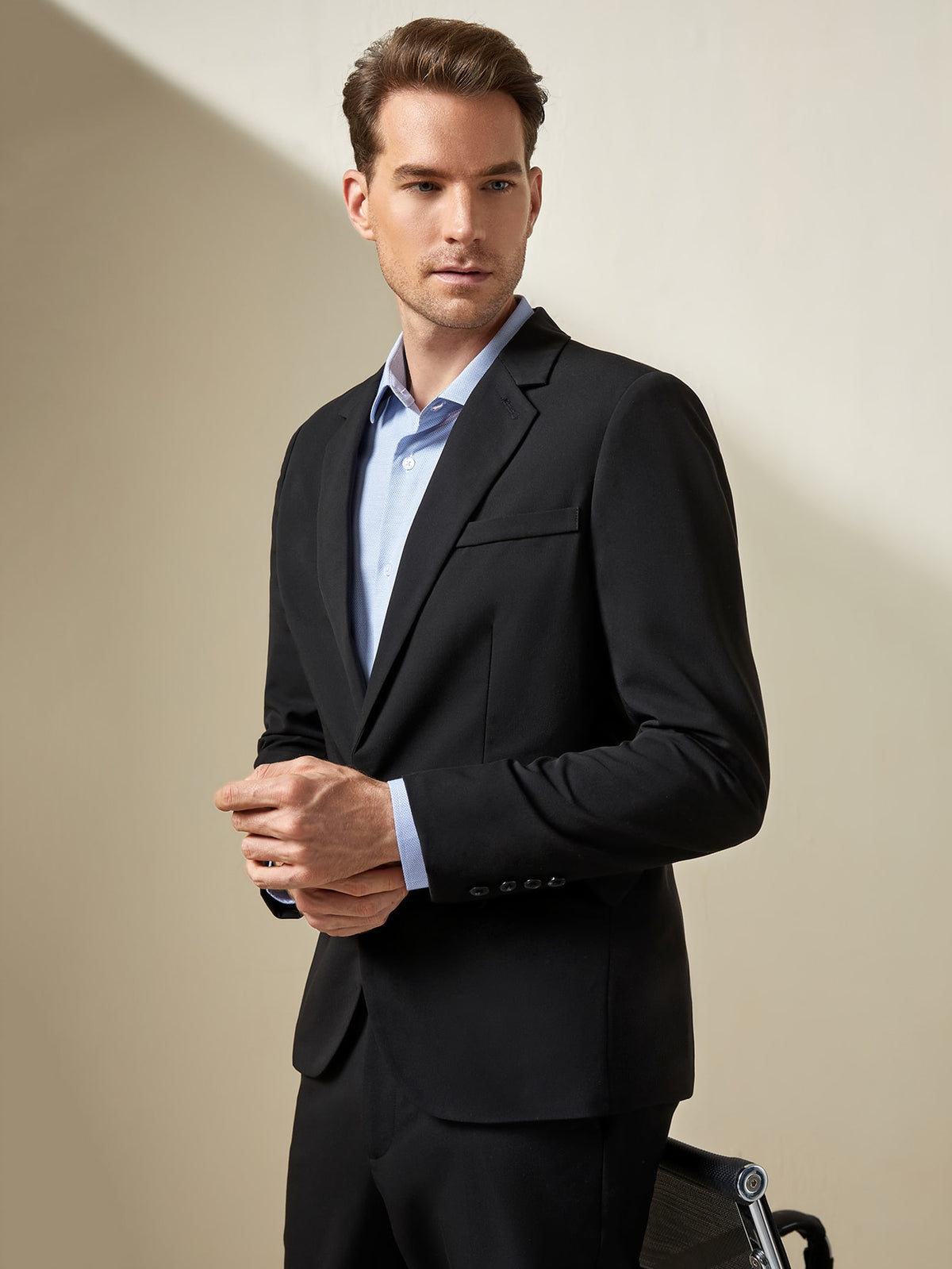 Men Lapel Neck Single Button Blazer