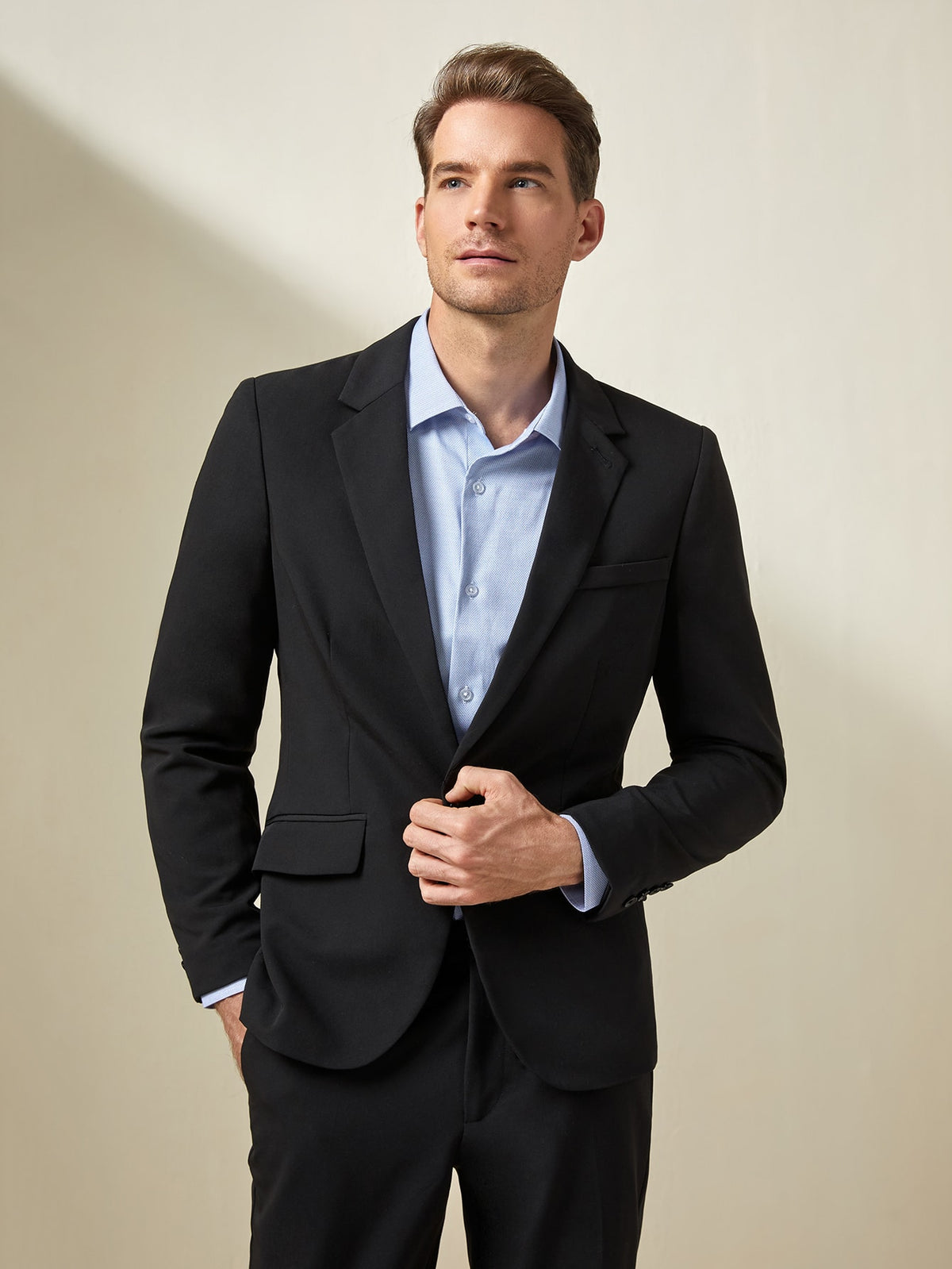 Men Lapel Neck Single Button Blazer