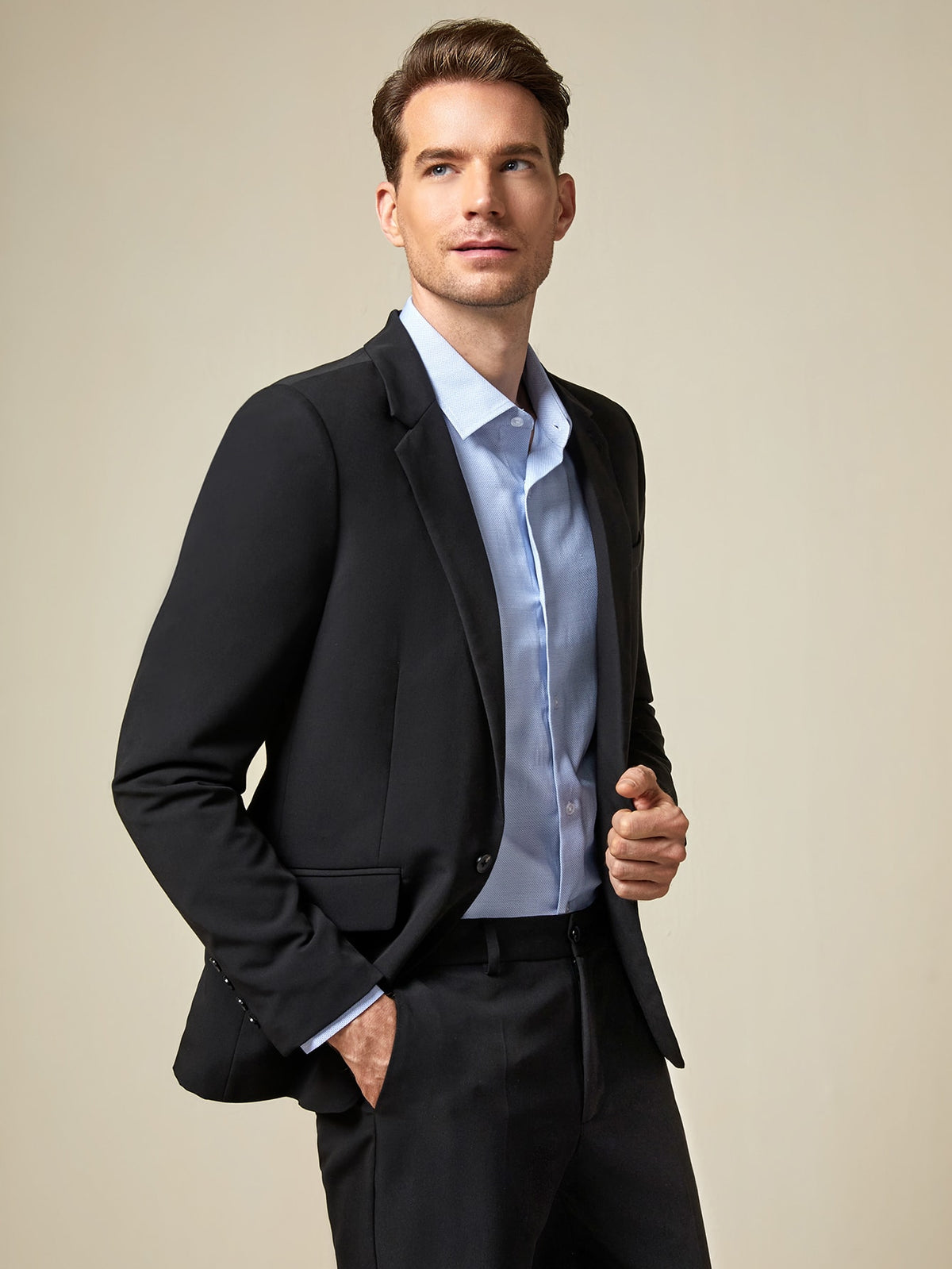 Men Lapel Neck Single Button Blazer